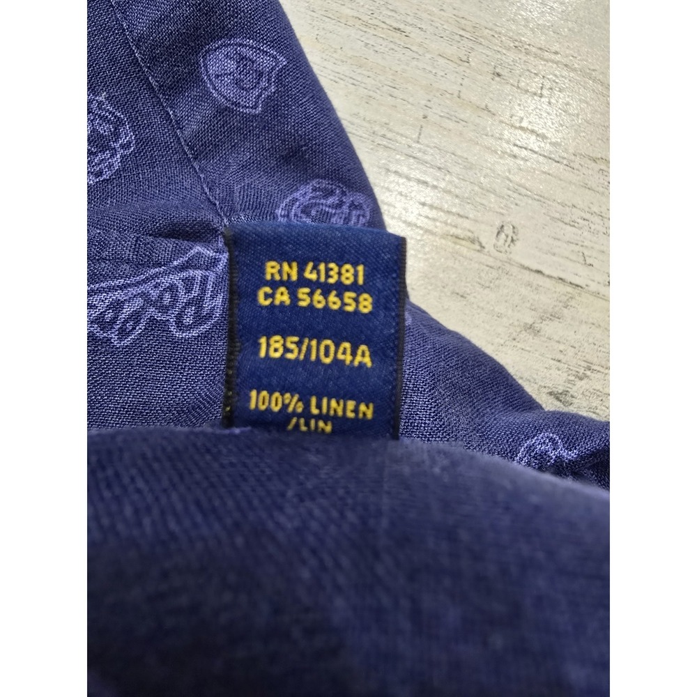 Polo Ralph Lauren Mens XL Navy Blue 100% Linen Crest Logo Short Sleeve Shirt‎ - Picture 7 of 11